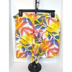 Carribean Joe Woman’s Floral Yellow Sunrise Print Linen Shorts Size 16